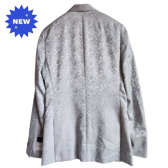 36L Dinner Jacket Silver Gray Shawl Lapel Skinny Fit Long New Jos A Bank Paisley - Picture 3 of 17